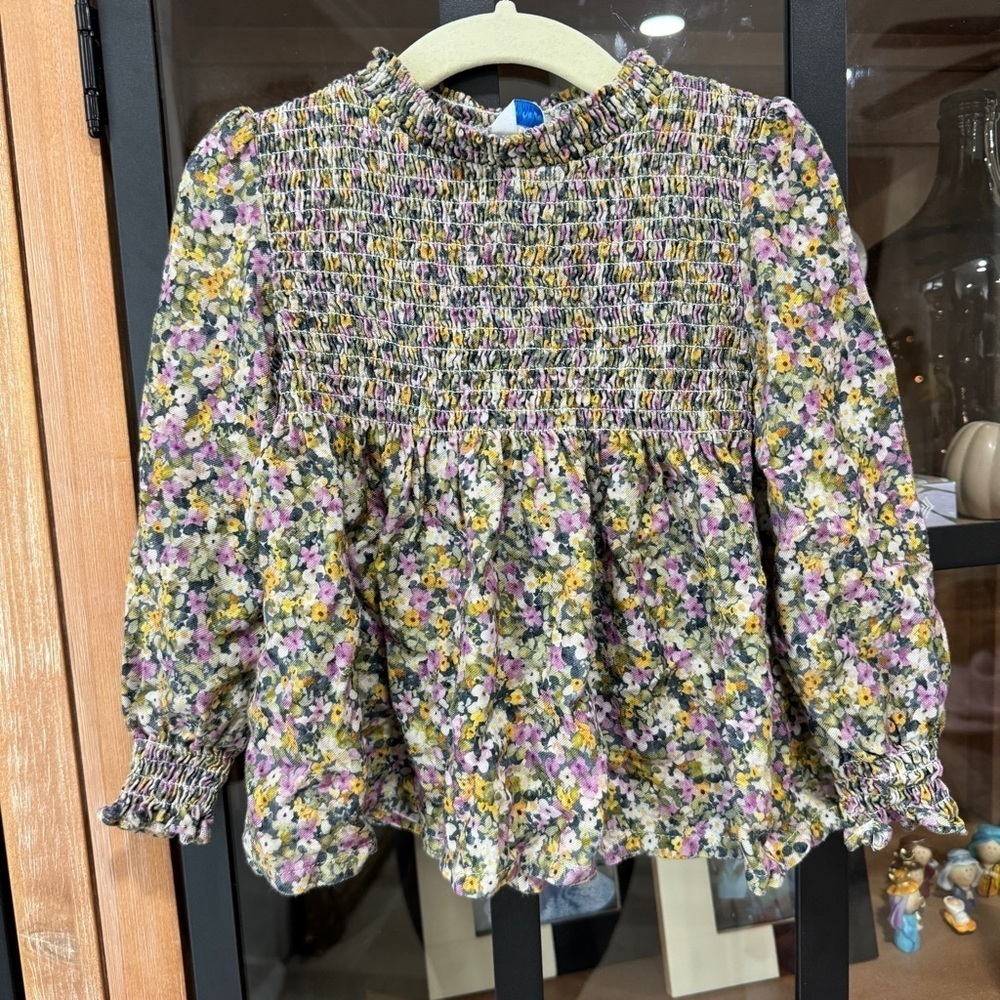 Mayoral smock ruffled top long sleeve high neck toddler floral print blouse girl
